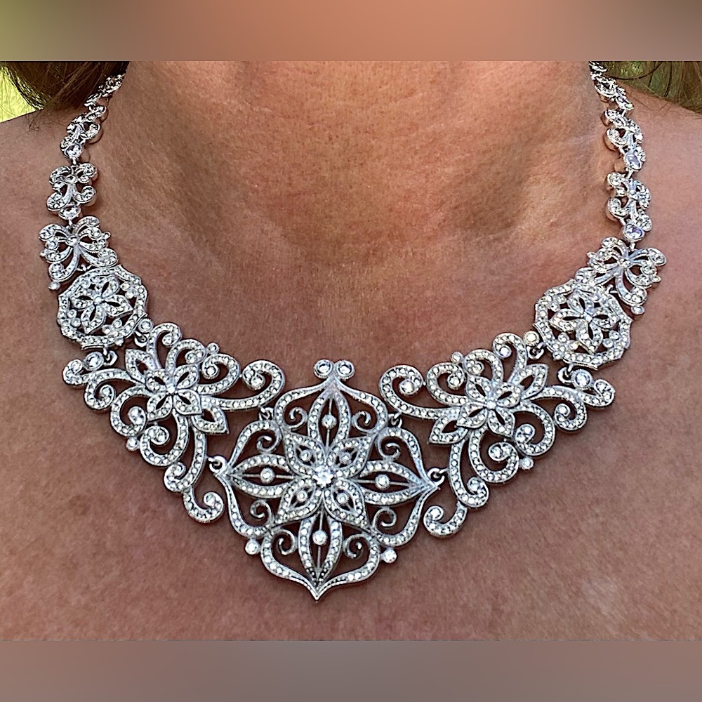Nadri Silver Filigree Necklace and Bracelet Set